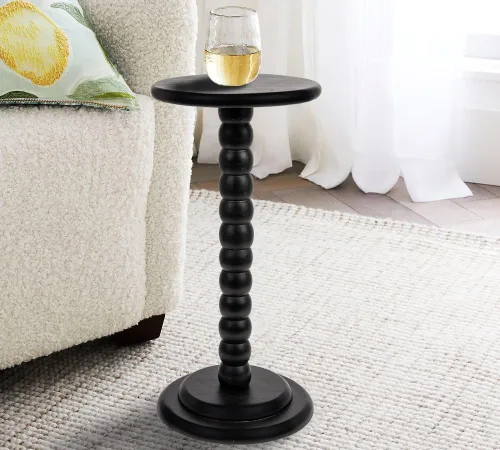 Vista 5 de Creative Co-Op Mesa auxiliar de cóctel con pedestal, color negro
