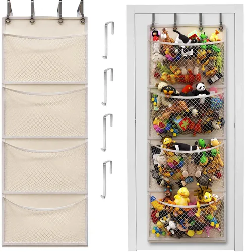Vista 8 de Honeyera The Original - Almacenamiento de animales de peluche (patentado) – Organizador sobre la puerta para rellenos, juguete de peluche/hamaca