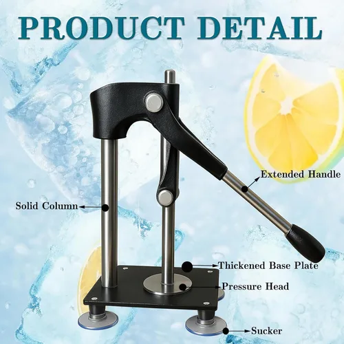 Vista 3 de Prensa de exprimidor de mano resistente negra, exprimidor de limón de metal con taza de acero inoxidable de 17.6 fl oz para exprimir cítricos