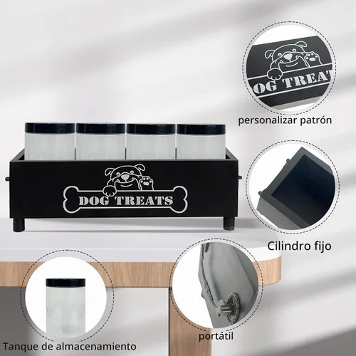 Vista 3 de Contenedor grande de golosinas para perros, tarro de galletas para perros y gatos, contenedor de almacenamiento de golosinas de madera para Negro