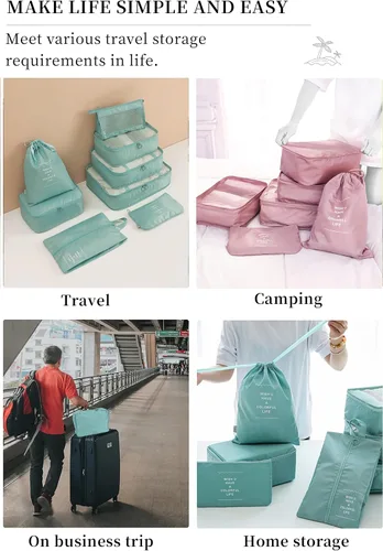 Vista 7 de Juego de 10 cubos de equipaje organizadores de equipaje para accesorios de viaje, artículos esenciales de viaje, bolsas organizadoras de equipaje