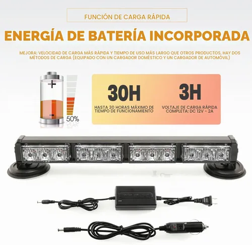 Vista 3 de Barra de luces estroboscópicas de emergencia alimentada por batería #07 B/W/B/W