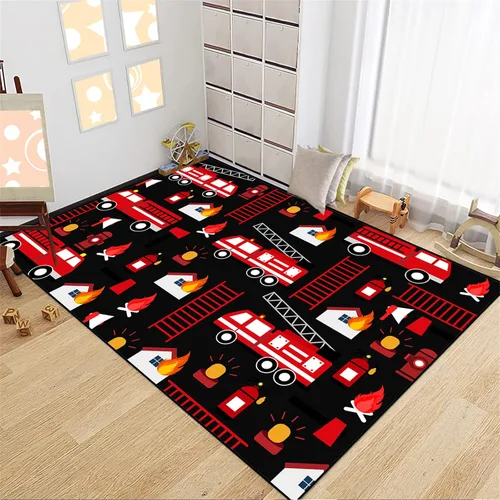 Vista 9 de Alfombra de construcción – Alfombras de construcción para habitación de niños, divertido diseño de camión de dibujos animados, alfombra de coche