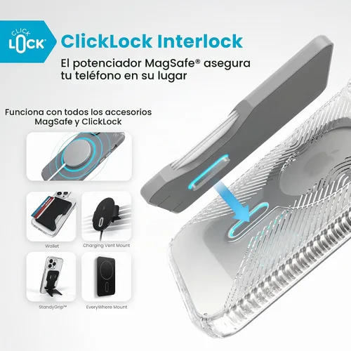 Vista 3 de Speck Funda transparente para iPhone 16 Pro Max MagSafe + ClickLock - Funda delgada para iPhone 16 Pro Max - Funda para iPhone 16 Pro Max - Presidio
