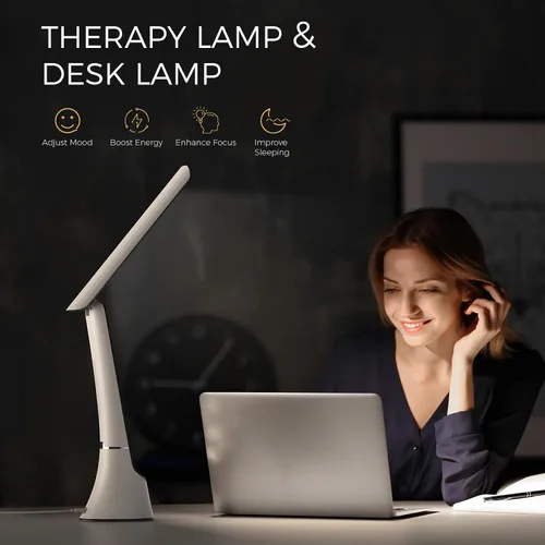 Vista 3 de Lámpara de terapia de luz, 10 000 LUX sin rayos UV, luz solar LED de espectro completo, luz de estado de ánimo con control táctil y función de luz