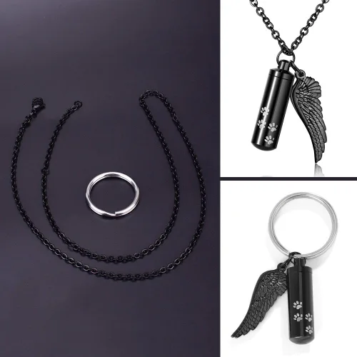 Vista 2 de XIUDA Collar de urna cilíndrica para cenizas, huella de pata, joyería de cremación para perros y gatos, colgante de recuerdo conmemorativo de acero
