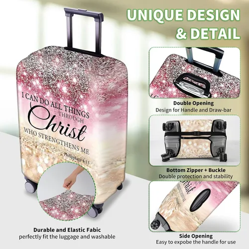 Vista 2 de Fundas de equipaje para maleta, aprobadas por la TSA, protector elástico lavable para maleta, funda protectora de maleta con texto en inglés "I can