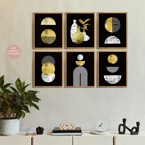 Vista 2 de MTL HOE Juego de 6 impresiones artísticas bohemias doradas y negras para pared (8 x 10), decoración artística de pared brillante, impresiones