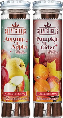 Vista 13 de Scentsicles Adornos para árbol de Navidad perfumados de abeto blanco de invierno, 2 botellas (12 varillas en total)