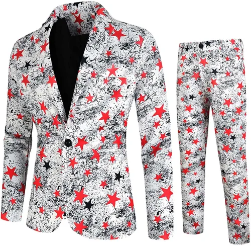 Vista 2 de Mens Fashion Casual Printing Star Vintage Suit Pants Three Piece Tuxedo