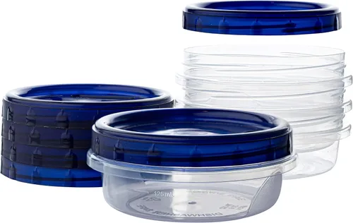 Vista 13 de PLASTICPRO [Paquete de 3 de 32 oz] Contenedores de Delicatessen con Tapa Giratoria Fondo Transparente con Tapas Giratorias Azules Reutilizables