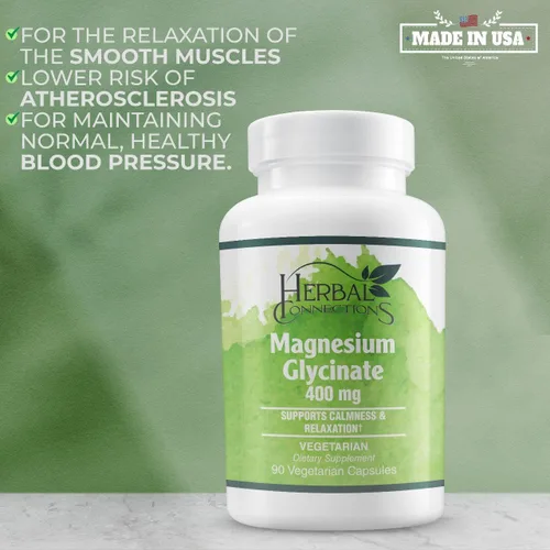 Vista 5 de Herbal Connections Glicinato de magnesio - Suplemento para apoyar el alivio del estrés, el sueño, la salud del corazón, los nervios, los músculos