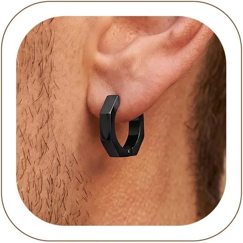 Vista 23 de ChainsHouse Huggie Hoop Earrings for Men Women, Stainless Steel A: Aro de cuentas (1 par) - Plata