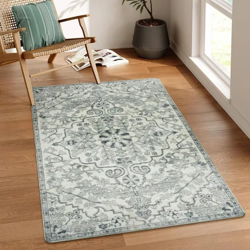 Vista 52 de Lahome Alfombra Floral Bohemio Medaillon - 2x3 Pequeña Alfombra de Baño Rosa Caliente, Alfombra de Cocina, Lavable a Máquina, Antideslizante, Suave