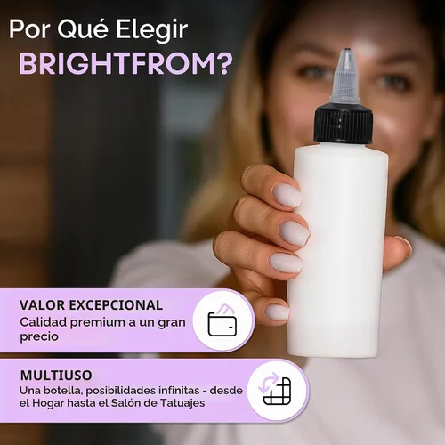 Vista 7 de BRIGHTFROM Botellas aplicadoras con tapa giratoria, botellas de plástico vacías de 2 onzas, recargables, boquilla negra de apertura/cierre