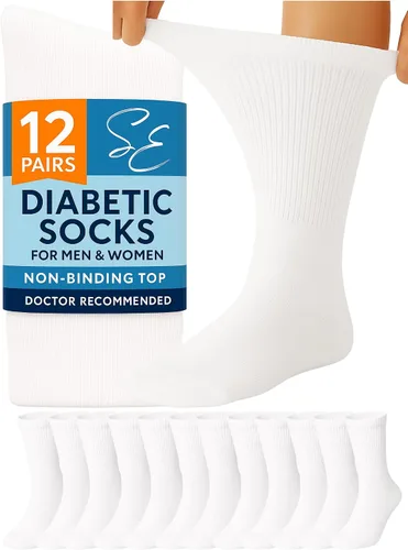 Vista 14 de Calcetines para diabéticos Special Essentials para hombres y mujeres – 12 pares de calcetines para neuropatía sin ataduras que absorben la humedad