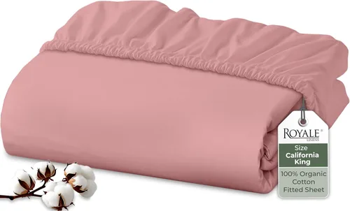 Vista 30 de Royale Linens Sábana bajera ajustable de 100% algodón orgánico - Tejido de percal - Sábanas bajeras de bolsillo profundo súper suaves - Sábana