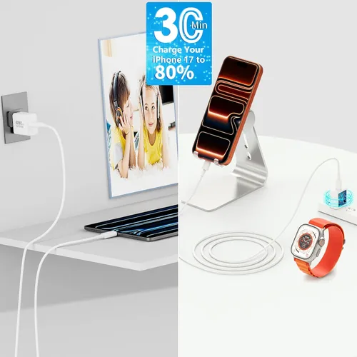Vista 9 de [Certificado MFi de Apple] Cargador para iPhone 17 de carga rápida, paquete de 4 adaptadores de corriente dinámicos de 40 W, cargador USB C