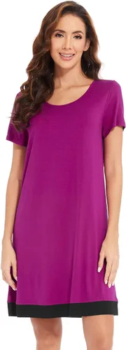 Vista 44 de WiWi - Camisón de viscosa de bambú para mujer, manga corta, con cuello en V, ropa de dormir, tallas grandes, S-4X, A-aqua