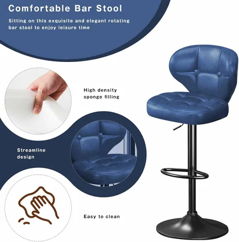 Vista 3 de Juego de 4 Taburetes de Bar, Sillas de Bar Giratorias Ajustables con Respaldo y Reposapiés, Modernos Taburetes de Altura de Mostrador Tapizados
