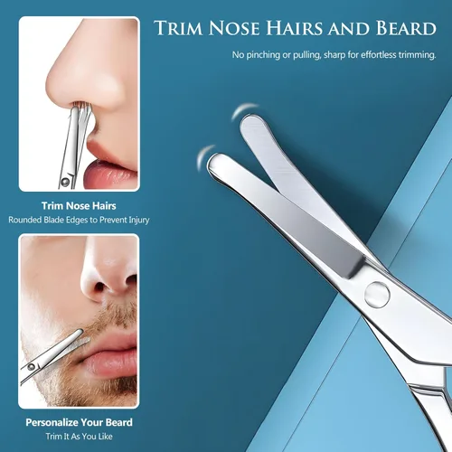 Vista 4 de Tijeras pequeñas de aseo facial para hombres y mujeres, 2 unidades, para cejas, nariz, bigote, barba, pestañas, kit de recortar orejas, tijeras