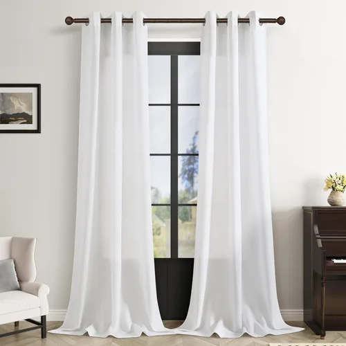 Vista 30 de Cortinas de lino negro para dormitorio y sala de estar de 84 pulgadas de largo, juego de 2 paneles, para habitación de niños, filtro de luz