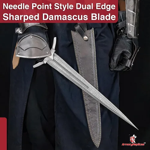 Vista 5 de Armory Replicas™ SS/KA Palillo de dientes del diablo Damasco Daga de Acero Espada Corta con Funda de Cuero