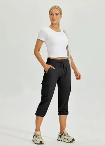 Vista 6 de Willit Pantalones de golf tipo cargo para mujer, con bolsillos, de secado rápido, ligeros, casuales para exteriores