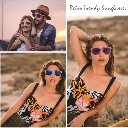 Vista 5 de Eyegla Paquete de 12 lentes de sol unisex retro de los años 80 neón para fiestas para niños y adultos