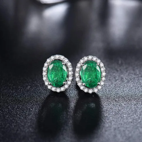 Vista 3 de Lanmi - Pendientes de oro blanco de 14 quilates con diamantes naturales de esmeralda para mujer