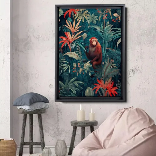 Vista 2 de Mid-Century Modern Jungle Monkey in Rainforest Trees - Captivating Nature and Wilderness Artwork - Animal Wall Art Celebration