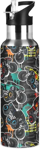 Vista 17 de ALAZA Botella de agua con diseño de bandera estadounidense con diseño de camuflaje grunge con tapa de pajilla, botella térmica de acero inoxidable