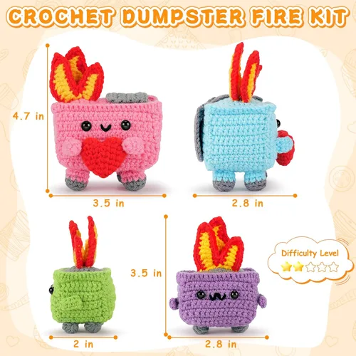 Vista 4 de Kit de ganchillo para principiantes, kit de iniciación de ganchillo de fuego de 4 piezas Emotional Positive Support Beginner Crochet Kits for