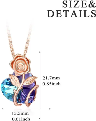 Vista 5 de AOBOCO Collar de plata de ley con forma de corazón y flor de rosa adornado con cristales de Austria, regalo de joyería de rosas de cumpleaños