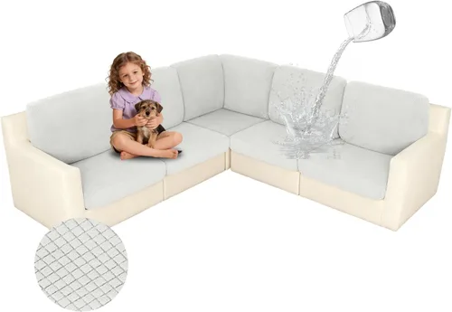 Vista 35 de ALIECOM Fundas 100% impermeables para sofá seccional esquinero en forma de L, fundas de cojín de jacquard elásticas para mascotas y perros