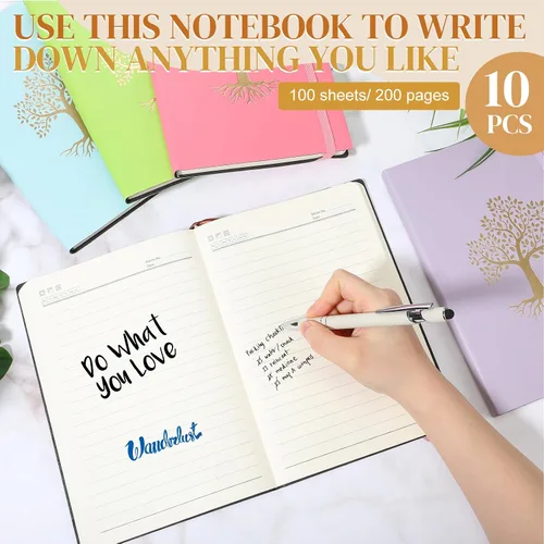 Vista 4 de Dispowreath Paquete de 10 cuadernos rayados de cuero A5 de tapa dura para escribir, 200 páginas, 10 colores, bloc de notas para viajes, trabajo