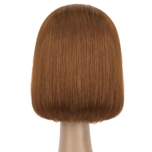 Vista 8 de Peluca de cabello humano marrón con encaje frontal HD de 13 x 4 pulgadas, peluca corta estilo Bob para mujeres negras, prearrancada con abuelitos