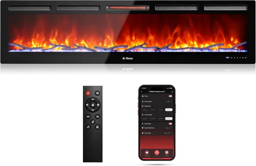 Vista 8 de TURBRO Chimenea eléctrica infrarroja inteligente WiFi de 50 pulgadas con sonido crepitante y llama realista, calentador de cuarzo de 1500 W