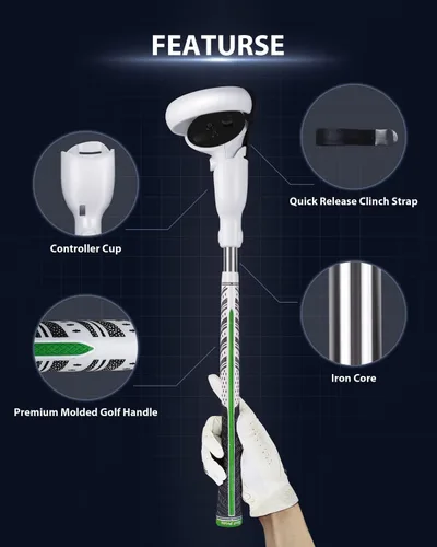 Vista 2 de Amavasion VR Golf Club Handle Accessories Compatible with Meta Oculus Quest 2 Enhance Immersive VR Game Experience (WhiteGreen)