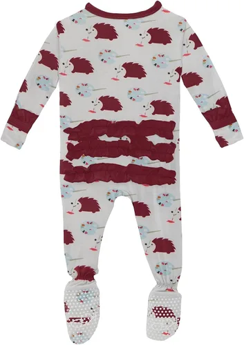 Vista 2 de KicKee - Mameluco clásico con volantes y cremallera, ropa de dormir suave, ropa de una sola pieza para bebé niña