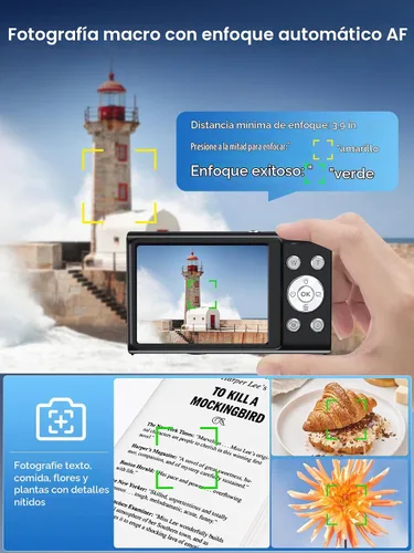 Vista 5 de Cámara digital, cámara de videoblogs 4K con enfoque automático para fotografía con tarjeta de 32 GB, cámara digital compacta portátil de 48 Negro