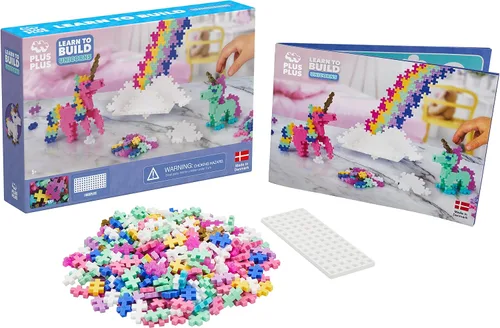 Vista 5 de PLUS PLUS Aprende a construir unicornios, 275 piezas, mini bloques de hashtag entrelazados, regalo de cumpleaños de unicornio 3D para niñas y niños