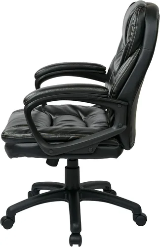 Vista 10 de Office Star Deluxe sobremedida silla de piel sintética con brazos acolchada, Cuero falso Nylon, Negro