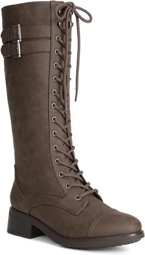 Vista 8 de DREAM PAIRS - Botas de montar de caña alta con acabado de poliuretano para mujer Marrón oscuro