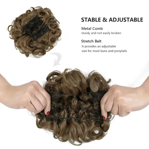 Vista 4 de Rose bud Postizo de Moño Rizado Extensiones de Moño Coletero Peinado Recogido Peinetas Sintéticas en Moño Desordenado Postizo de Cabello