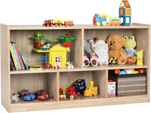 Vista 12 de Costzon Estantería de 2 estantes para niños, organizador de almacenamiento de juguetes de madera para libros y juguetes, estantería Montessori de 5