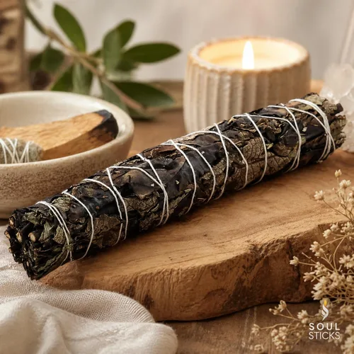 Vista 4 de Soul Sticks Paquete de 1 barra de manchas de salvia negra, 9 pulgadas, bendición de la casa de salvia floral, limpia la casa y la energía negativa