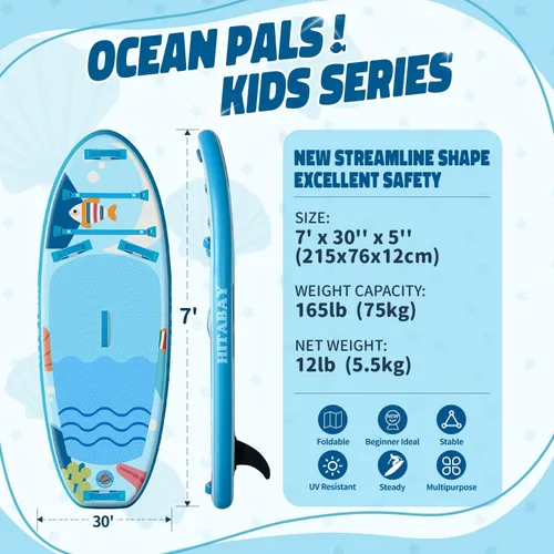 Vista 2 de Tabla de remo para niños con accesorios de SUP, tabla de remo para niños duradera, ligera y estable, cubierta antideslizante ancha, tablas de remo