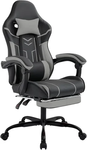 Vista 18 de Silla ergonómica de cuero para juegos con reposapiés, cómoda silla de juegos beige con cómodo reposacabezas y soporte lumbar para adultos, niños