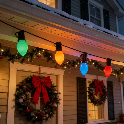 Vista 9 de Tira de luces LED de Navidad para exteriores, de 50 pies, cadena de luces C7 con 27 bombillas multicolor de cerámica de 0.6 W, luces de Navidad